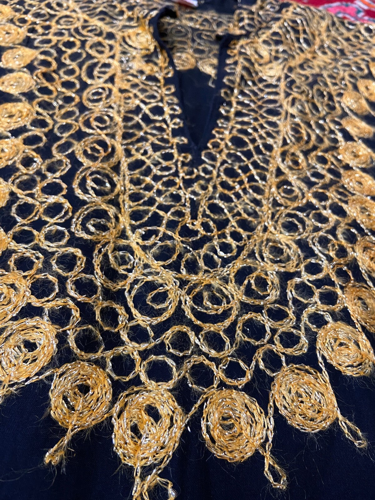 Vintage 1970s Black & Gold Embroidered Kaftan