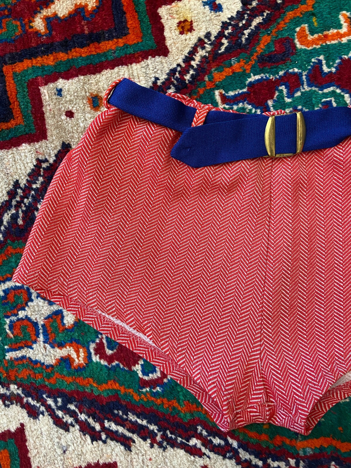 Vintage 1970s Red Chevron Belted Swim Shorts