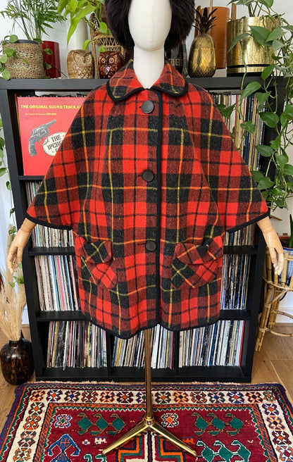 Vintage 1960s Tartan Plaid Cape Coat