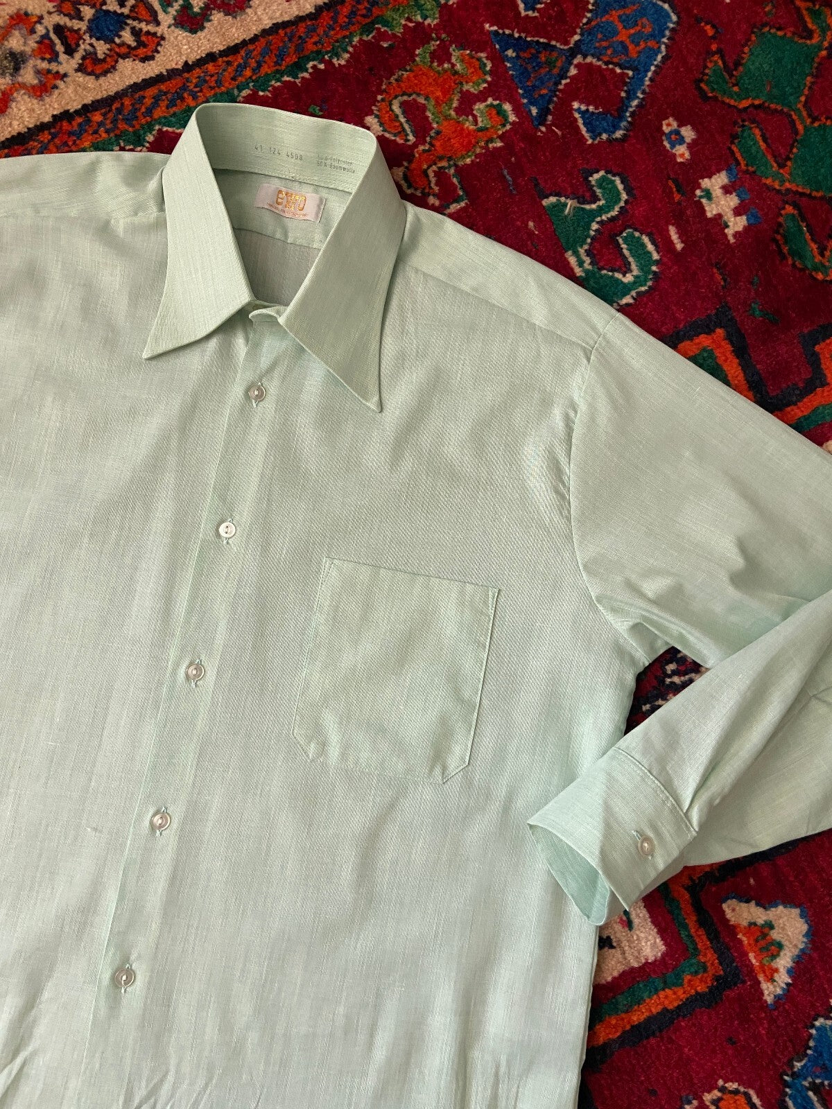 Vintage 1970s Mint Green Dagger Collar Shirt