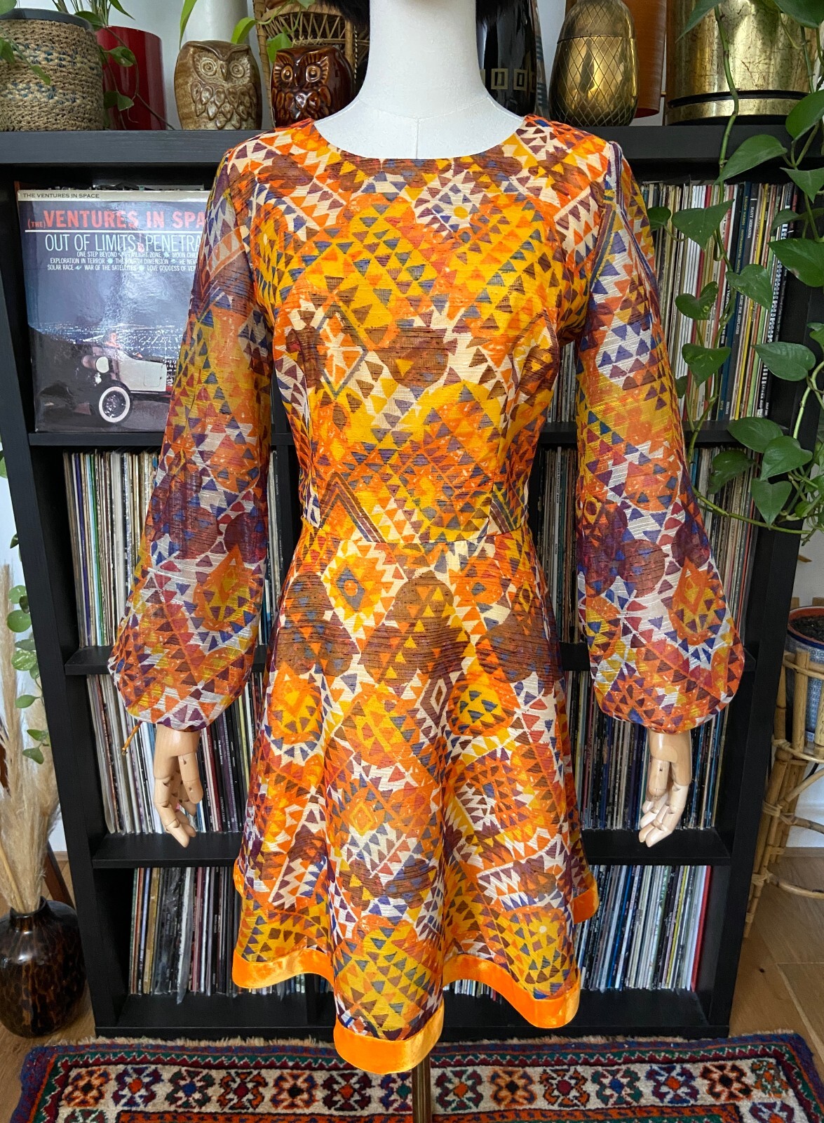 Vintage 1970s Vera Mont Orange Print Mini Dress