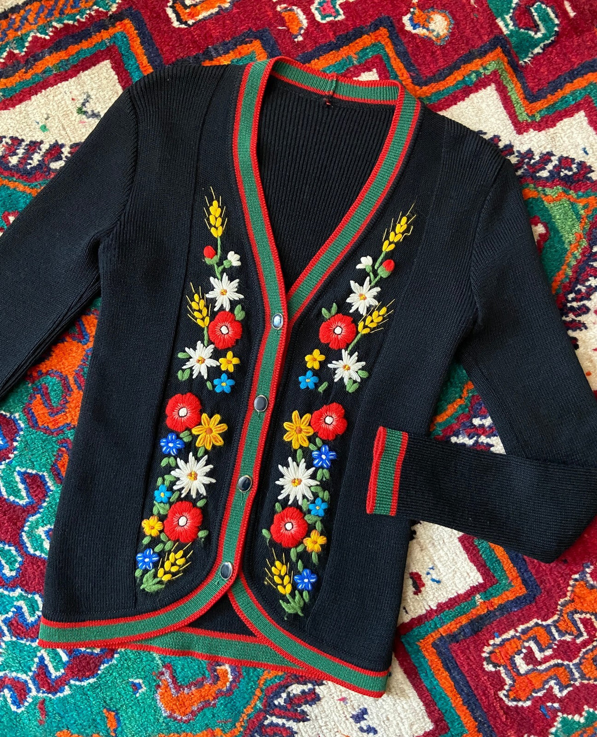 Vintage 1970s Black Austrian Folk Cardigan