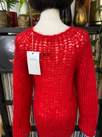 Maiami Red Loose Knit Handmade Mohair Jumper
