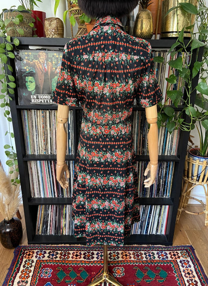 Vintage 1980s Japanese Floral Print Shirt Dress