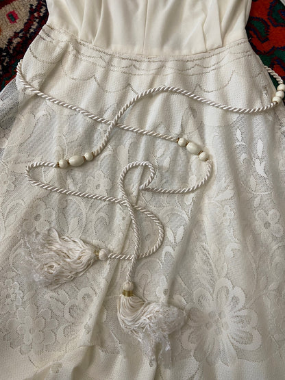 Vintage 1970s Cream Belted Prairie Dress