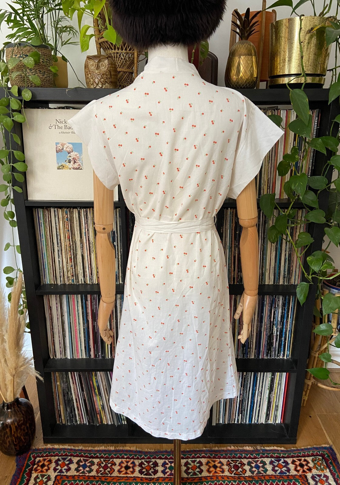 Vintage 1970s White Cherry Print Wrap Dress
