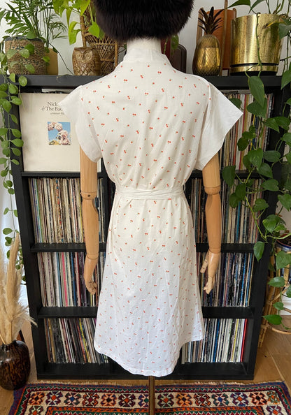 Vintage 1970s White Cherry Print Wrap Dress