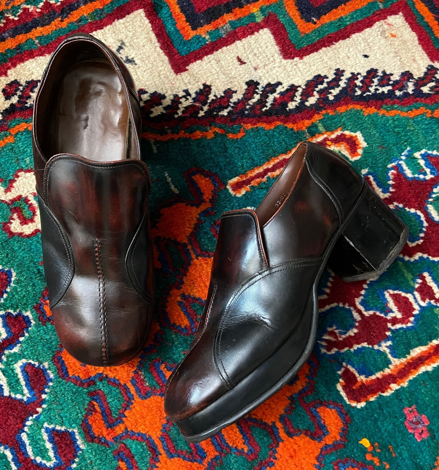 Vintage 1970s Burgundy Glam Rock Platform Loafers UK 9