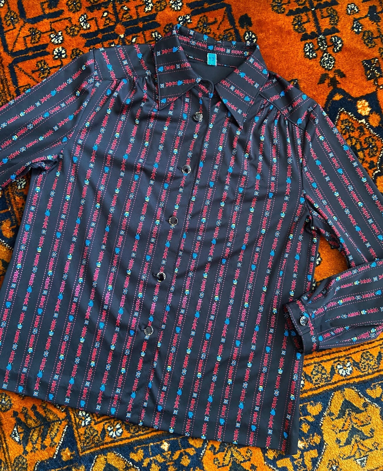 Vintage 1970s Black Print Jersey Shirt