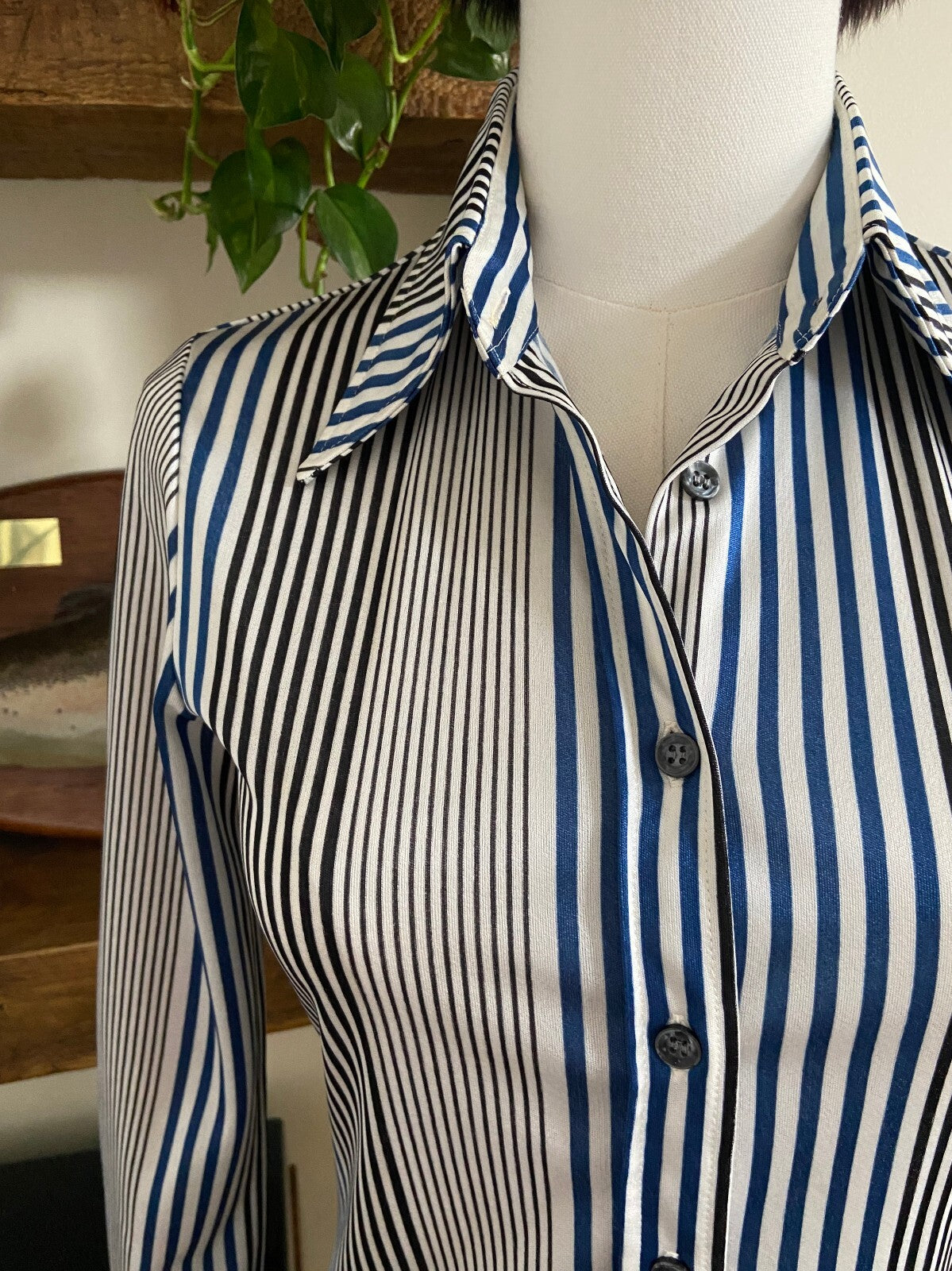 Vintage 1970s Navy & Black Striped Shirt
