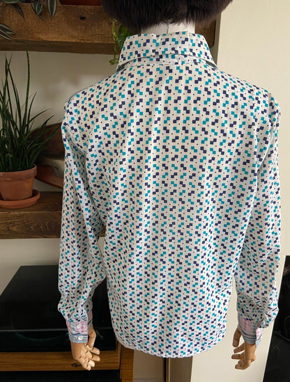 Vintage 1970s Geometric Print Dagger Collar Shirt