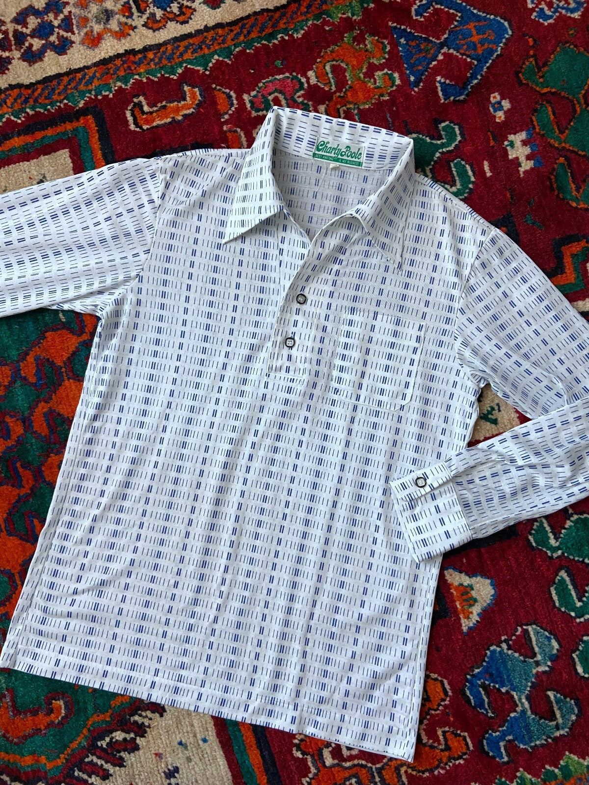 Vintage 1970s Japanese Dash Pattern Jersey Top