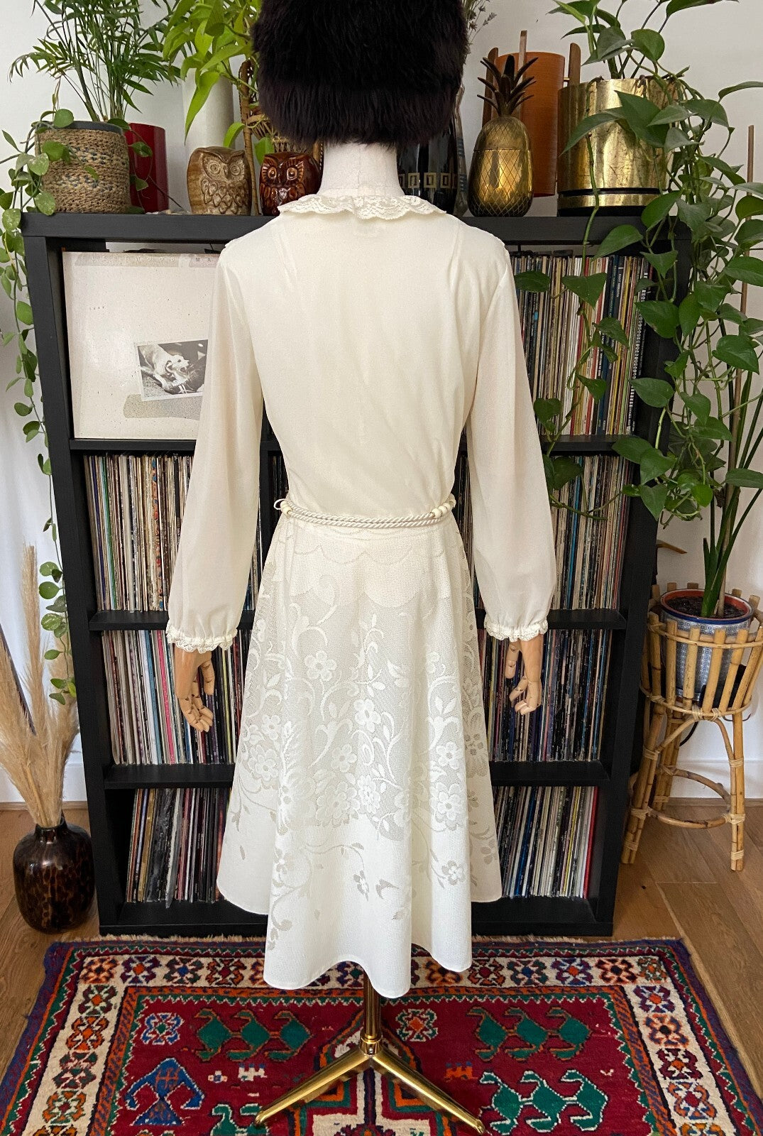 Vintage 1970s Cream Belted Prairie Dress