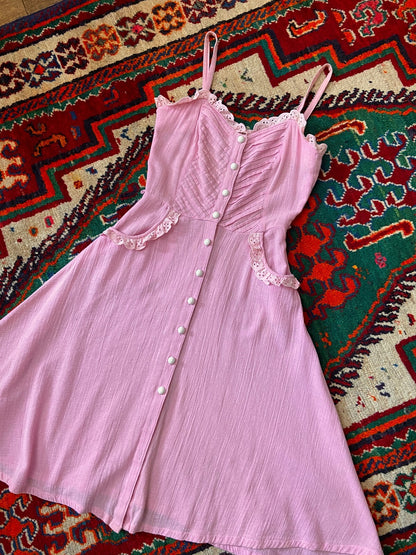 Vintage 1970s Pink Cheesecloth Summer Dress