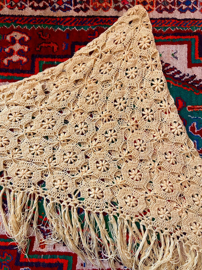 Vintage Yellow Crochet Triangle Shawl