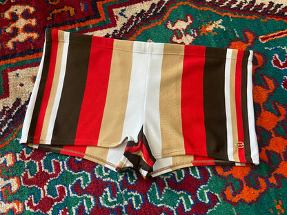 Vintage 1970s Brown & Red Striped Swim Shorts
