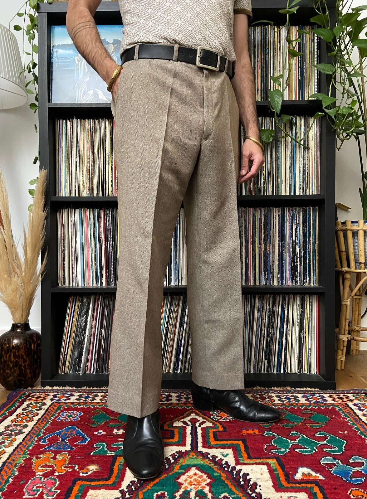 Vintage 1970s St Michael Wide Leg Herringbone Trousers W36/L29