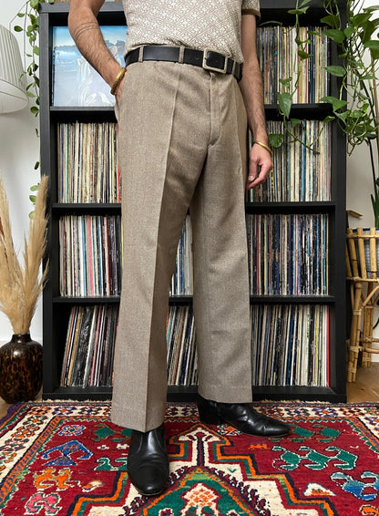 Vintage 1970s St Michael Wide Leg Herringbone Trousers W36/L29