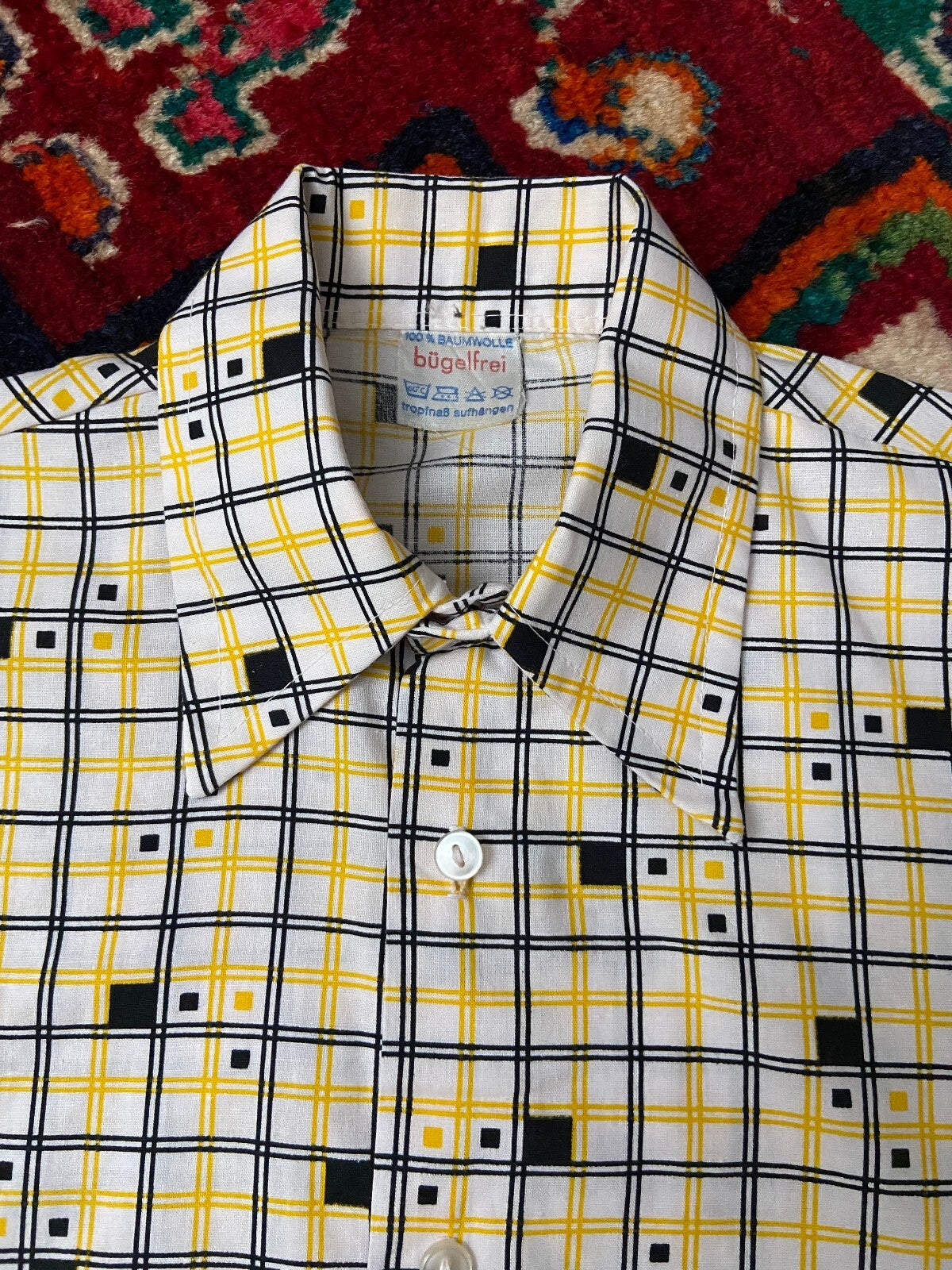 Vintage 1970s XS Square Pattern Dagger Collar Shirt
