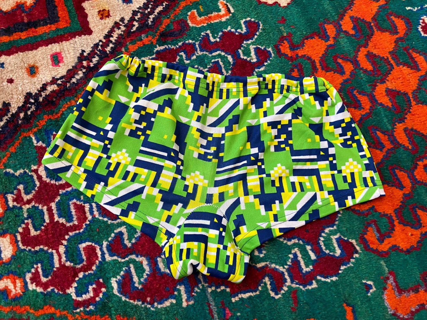 Vintage 1970s Green & Navy Swim Shorts