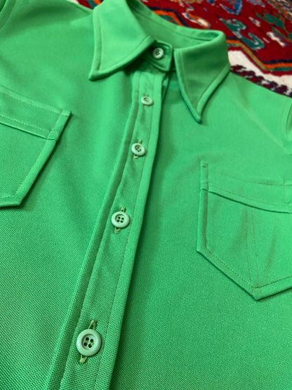 Vintage 1970s Bright Green Dagger Collar Shirt
