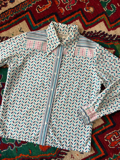 Vintage 1970s Geometric Print Dagger Collar Shirt