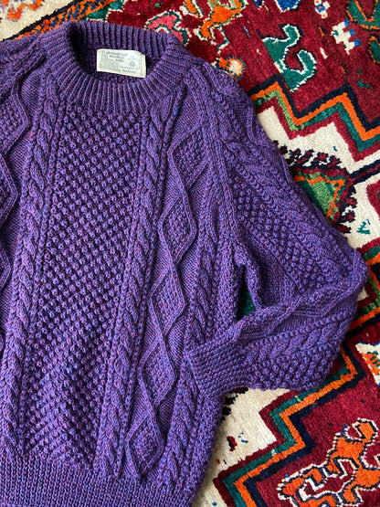 Vintage 1980s Purple Aran Fisherman Jumper