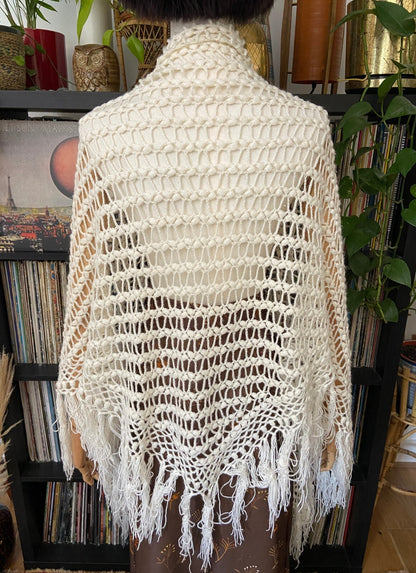 Vintage Cream Crochet Triangle Shawl