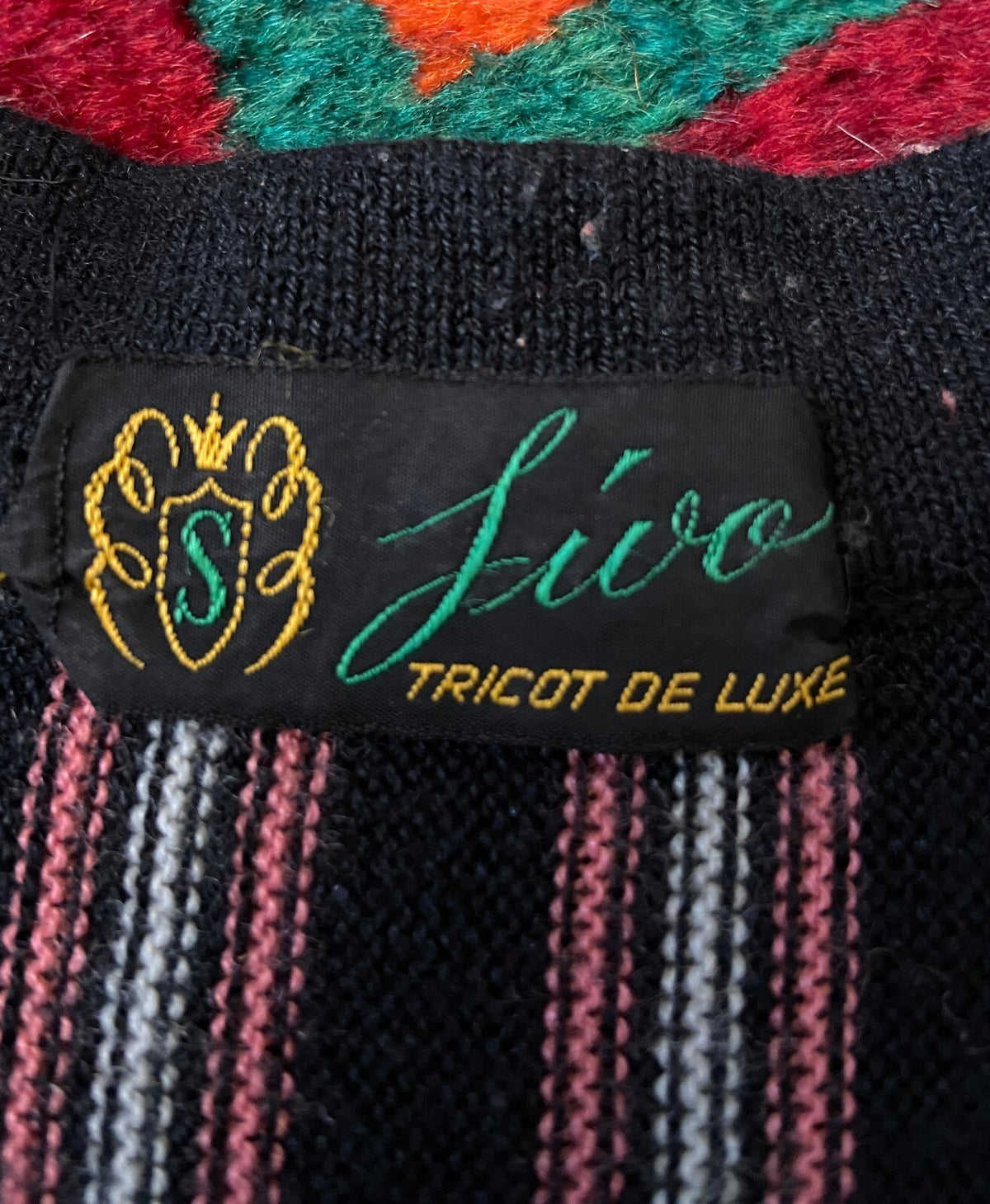 Vintage 1970s Black & Pink Striped V-Neck Jumper