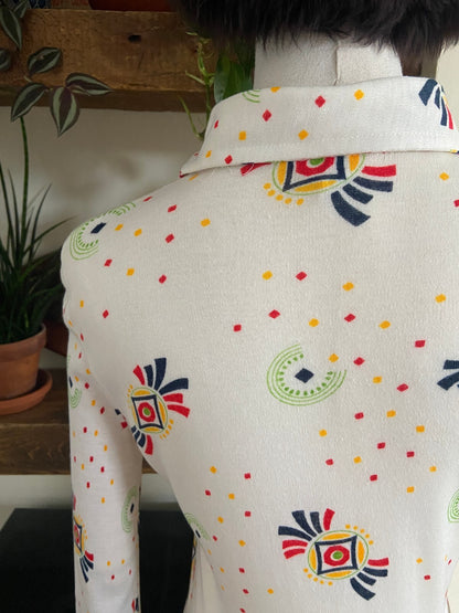 Vintage 1970s Cream Knit Dagger Collar Shirt