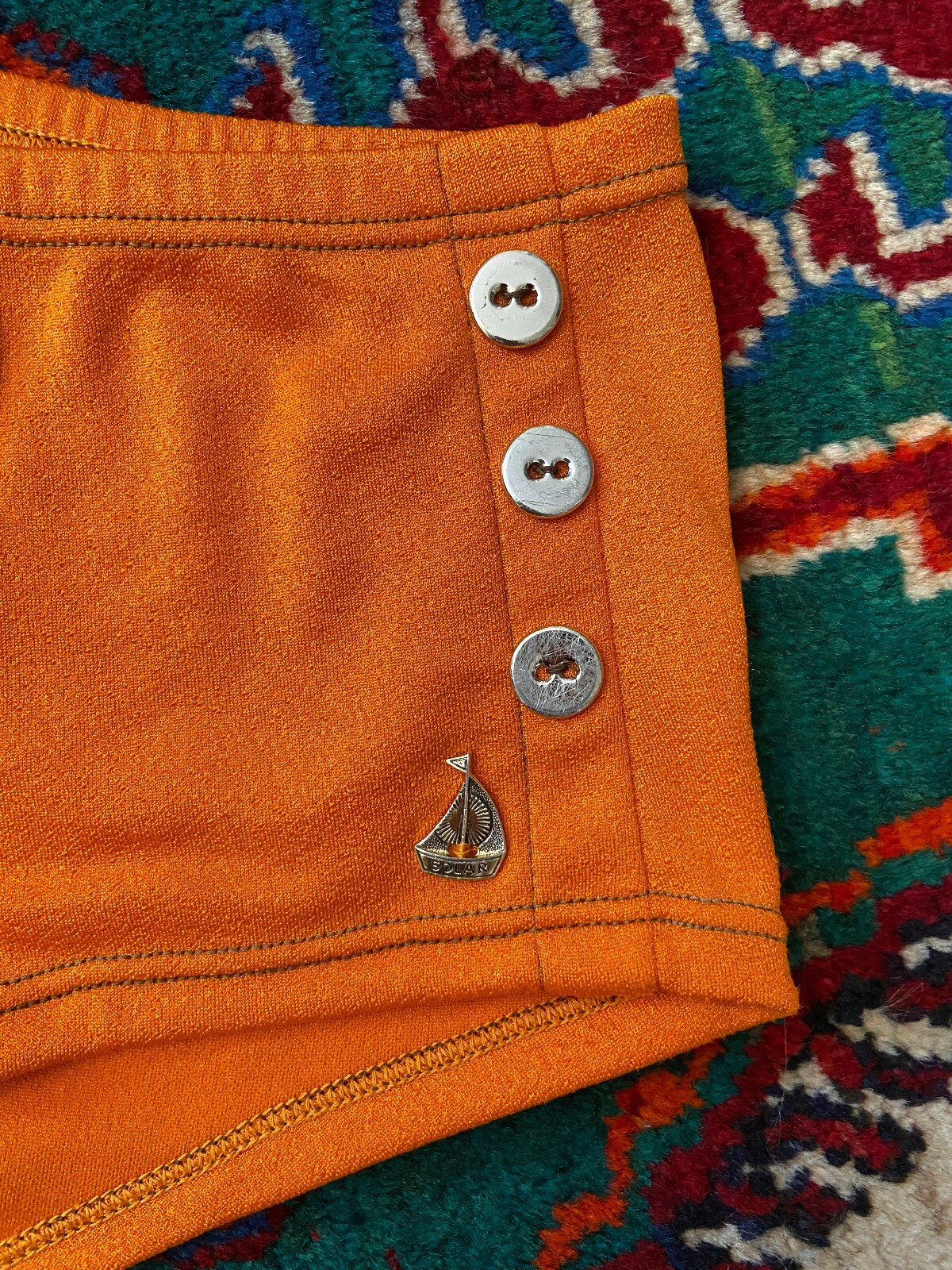 Vintage 1970s Orange Button Detail Swim Shorts