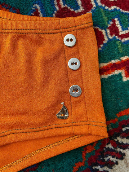 Vintage 1970s Orange Button Detail Swim Shorts