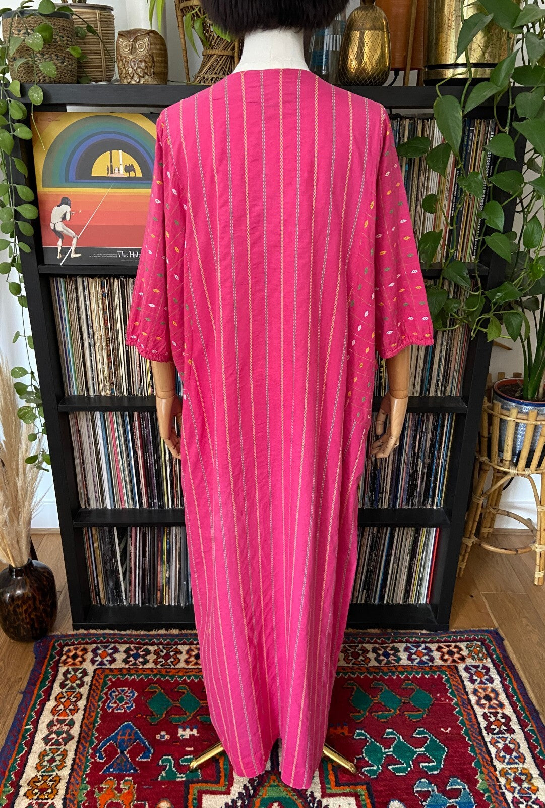 Vintage 1970s Raksha Indian Cotton Pink Maxi Dress