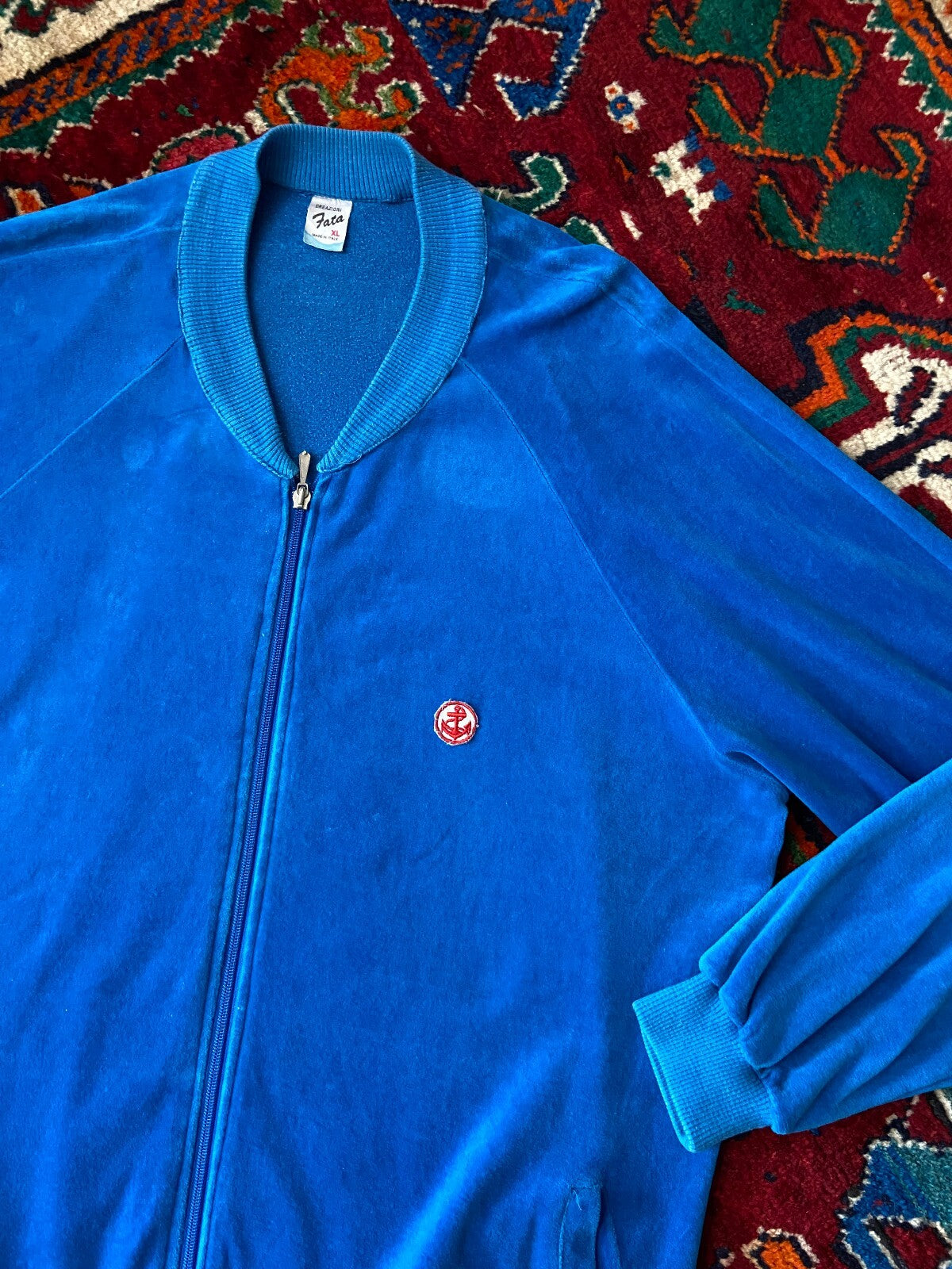 Vintage 1970s Italian Blue Velour Track Top