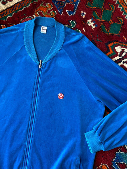 Vintage 1970s Italian Blue Velour Track Top