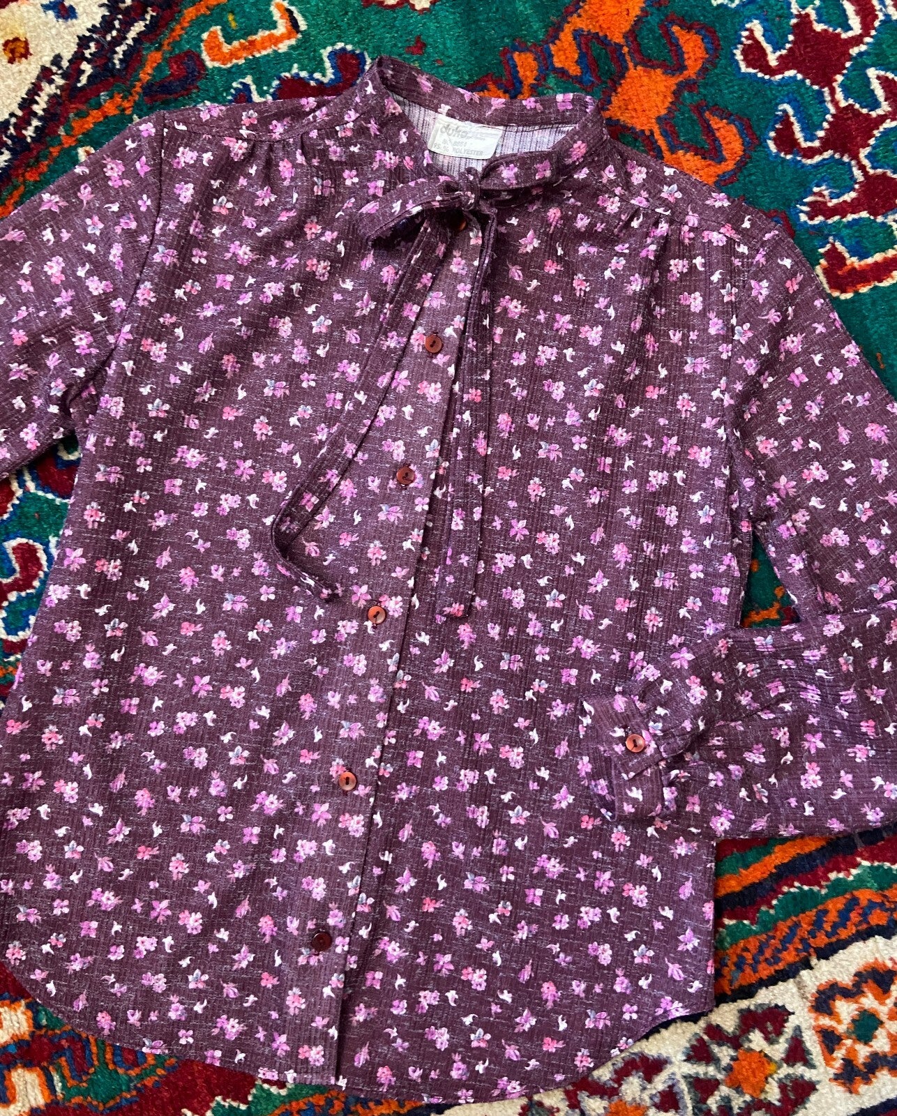 Vintage 1970s Purple Pussybow Blouse