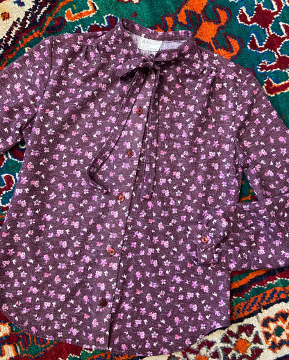 Vintage 1970s Purple Pussybow Blouse