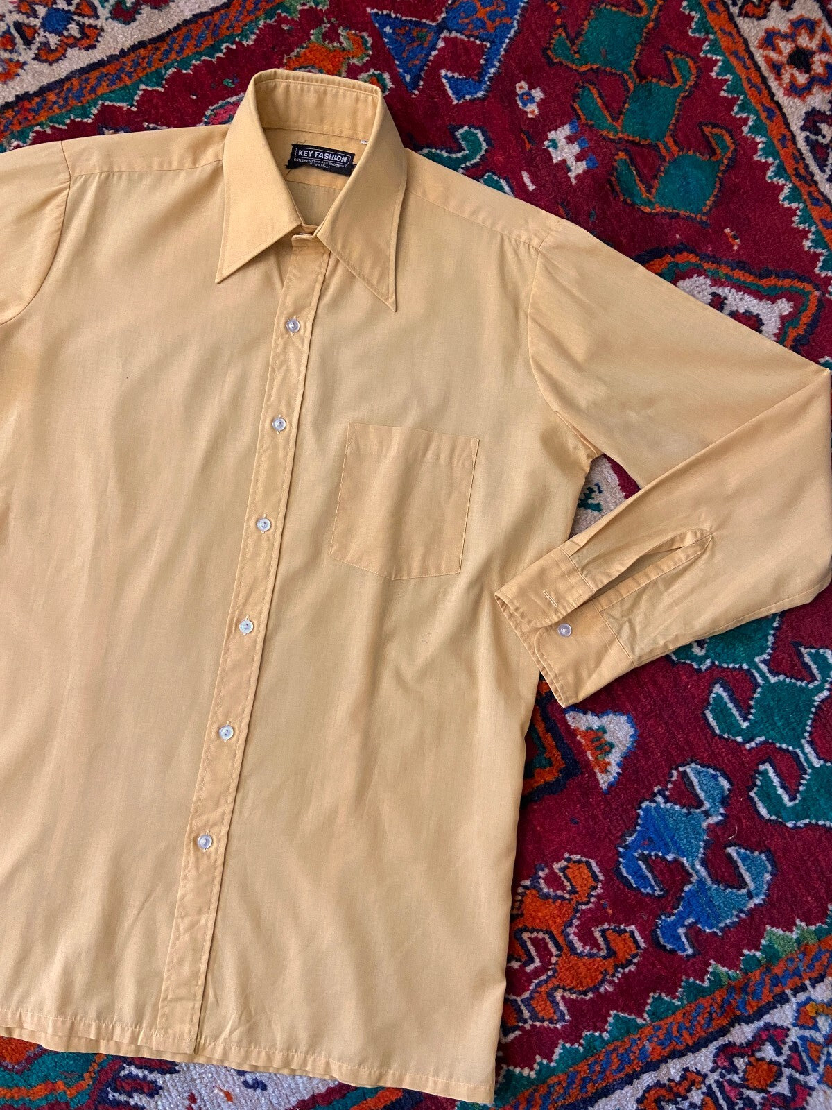 Vintage 1970s Amber Yellow Dagger Collar Shirt