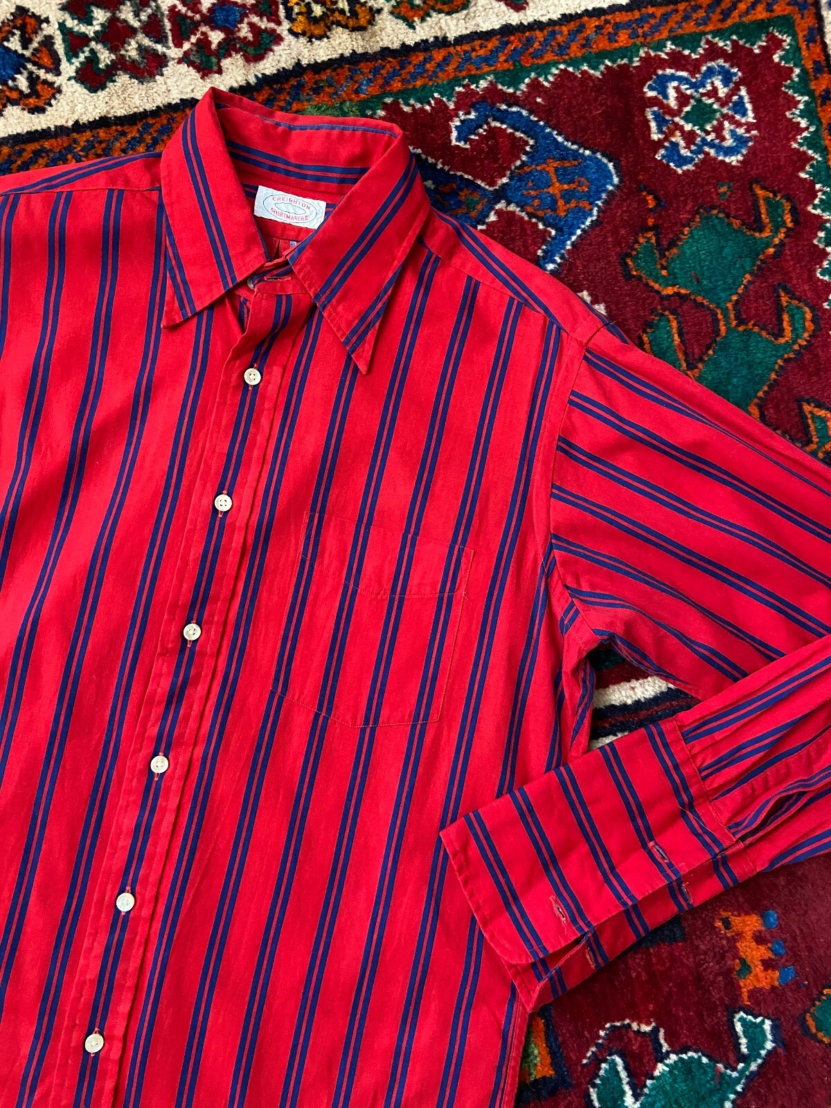 Vintage 1970s Red & Navy Dress Shirt