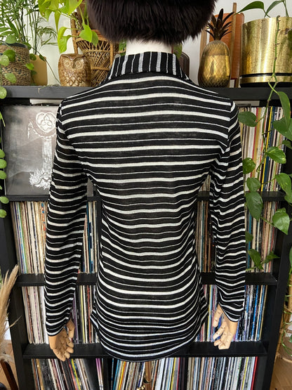 Vintage 1970s Black & Silver Knit Dagger Collar Shirt