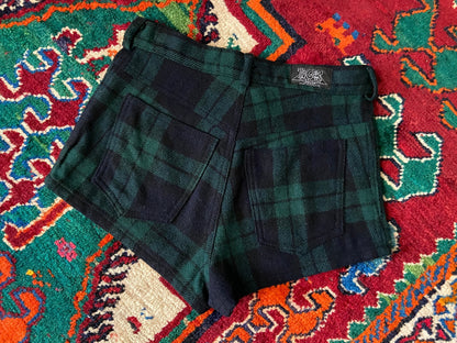 Vintage 1980s Navy & Green Tartan Hot Pants