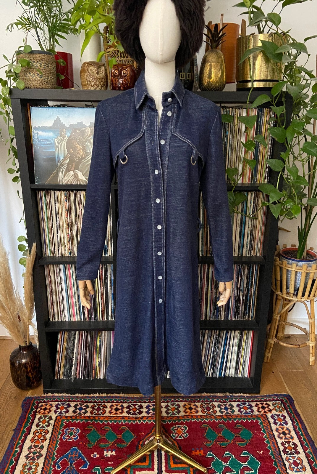 Vintage 1970s Denim Look Button Down Dress
