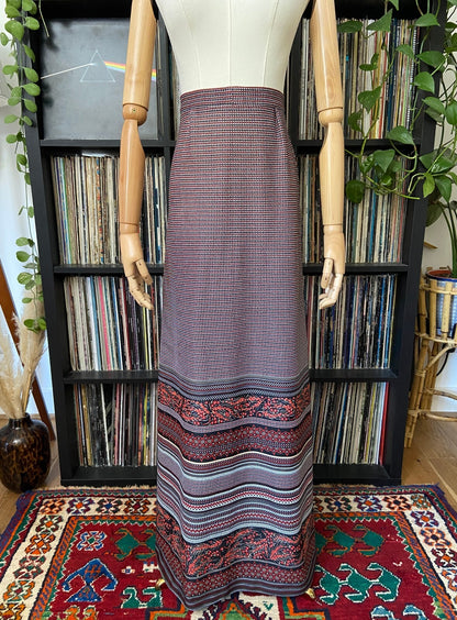 Vintage 1970s Red & Black Folk Maxi Skirt
