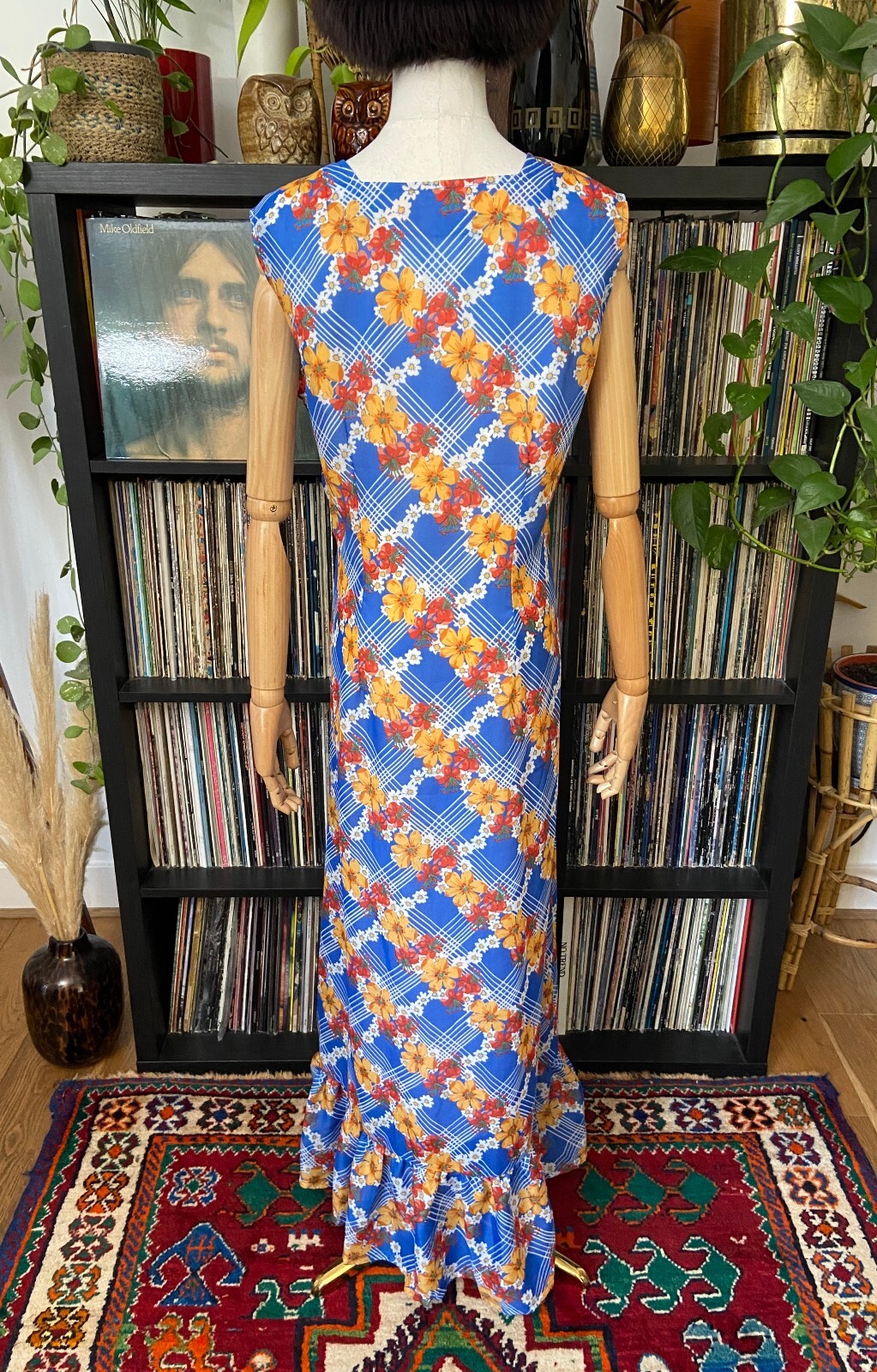 Vintage 1970s Blue Floral Print Maxi Dress