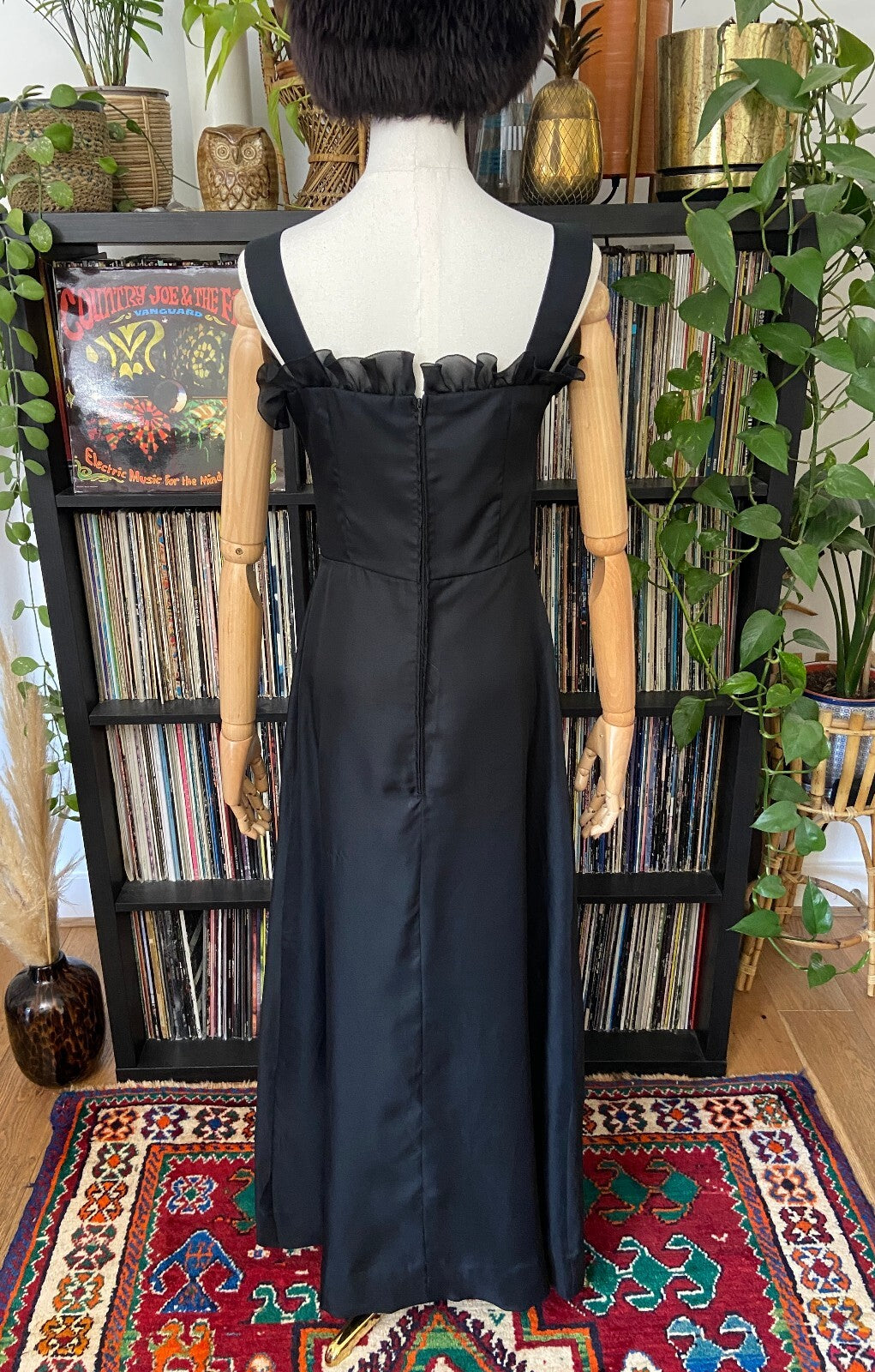 Vintage 1970s Black Embroidered Maxi Dress