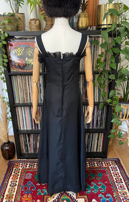 Vintage 1970s Black Embroidered Maxi Dress