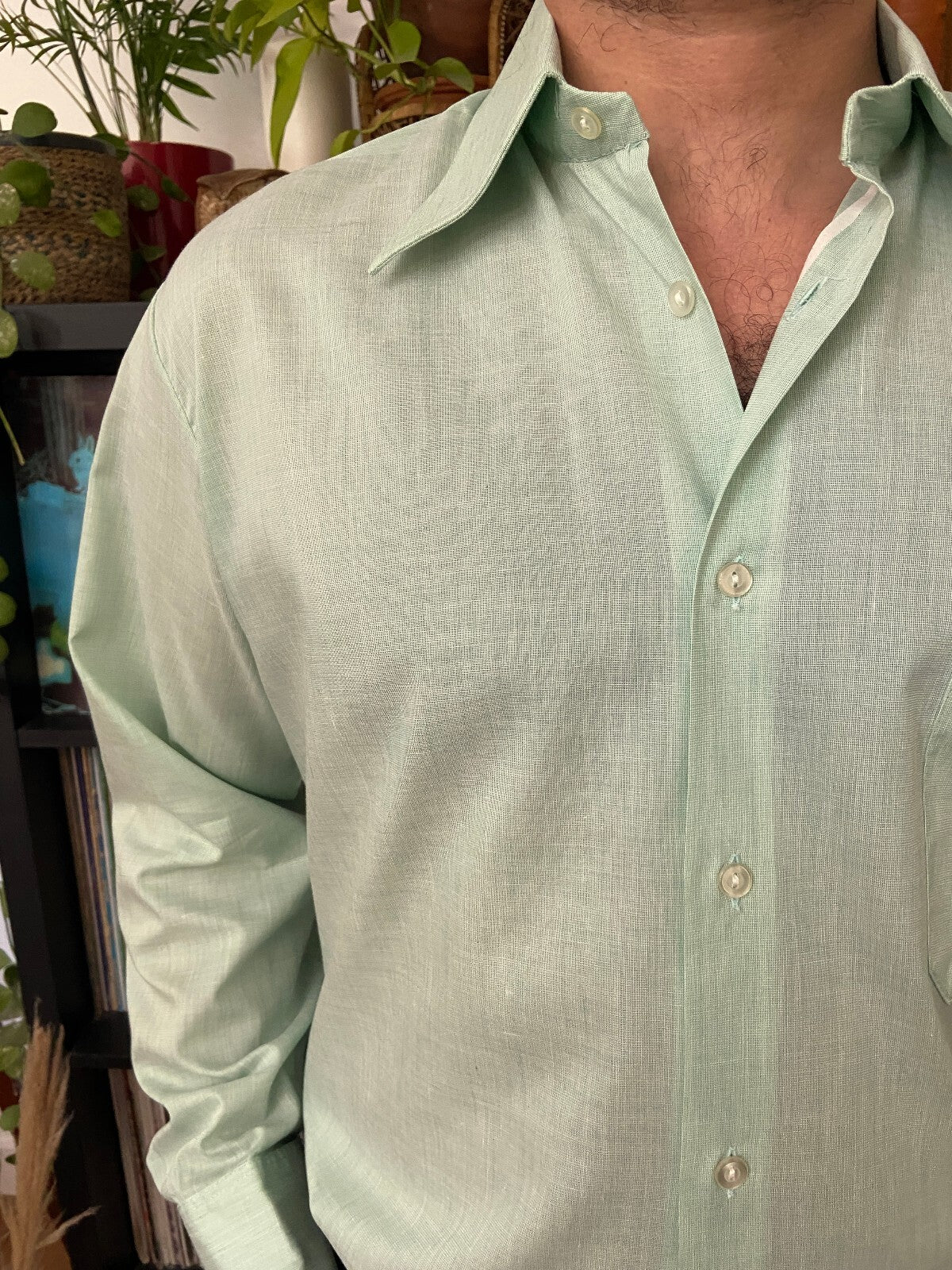 Vintage 1970s Mint Green Dagger Collar Shirt