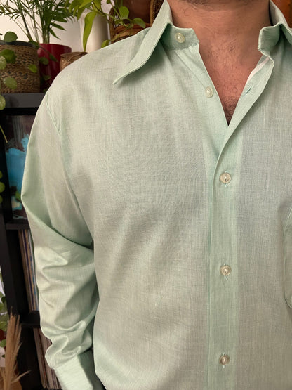 Vintage 1970s Mint Green Dagger Collar Shirt