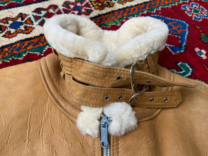 Vintage Tan Sheepskin Bomber Jacket