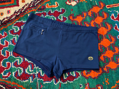 Vintage 1970s Navy Blue Zip Pocket Swim Shorts